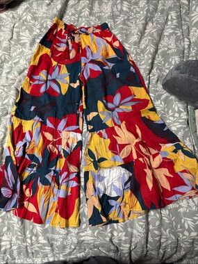 Wide Leg Floral Pants in Red, Yellow & Navy